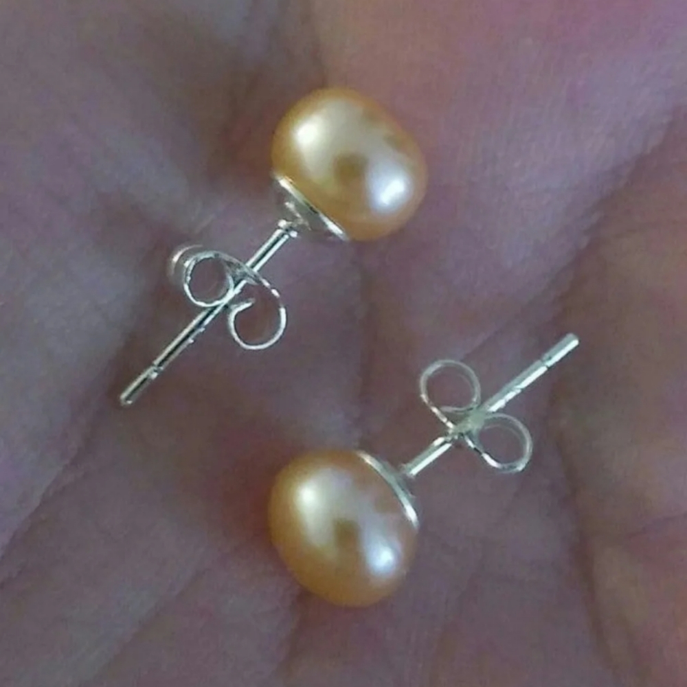 Sterling Silver 8mm Pink Akoya Pearl Stud Earrings